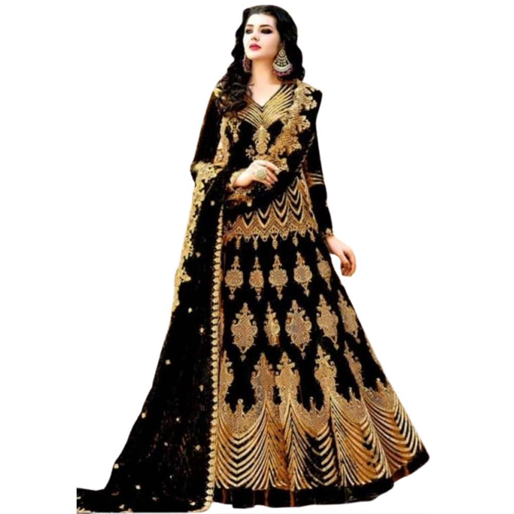 Unstitched Georgette Embroidery 4 Piece Salwar Kameez For Women - Black - 4F-G15