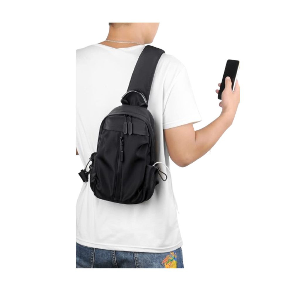 Nylon Shoulder Bag For Men - Black