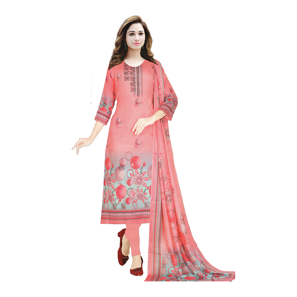 Unstitched Swiss Cotton Screen Printed Salwar Kameez For Women - Coral - 8292.4