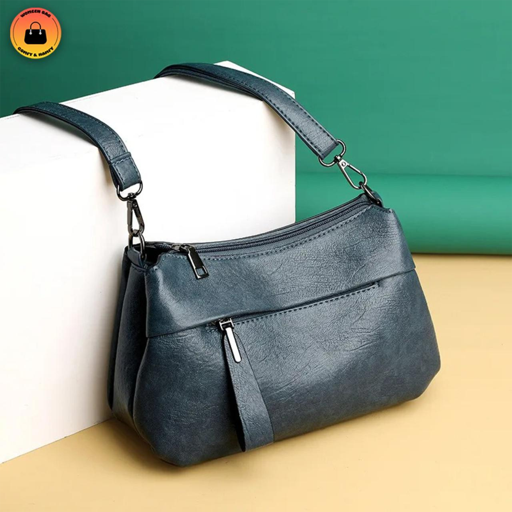 Artificial Leather Crossbody Bag for Women - Blue - 618