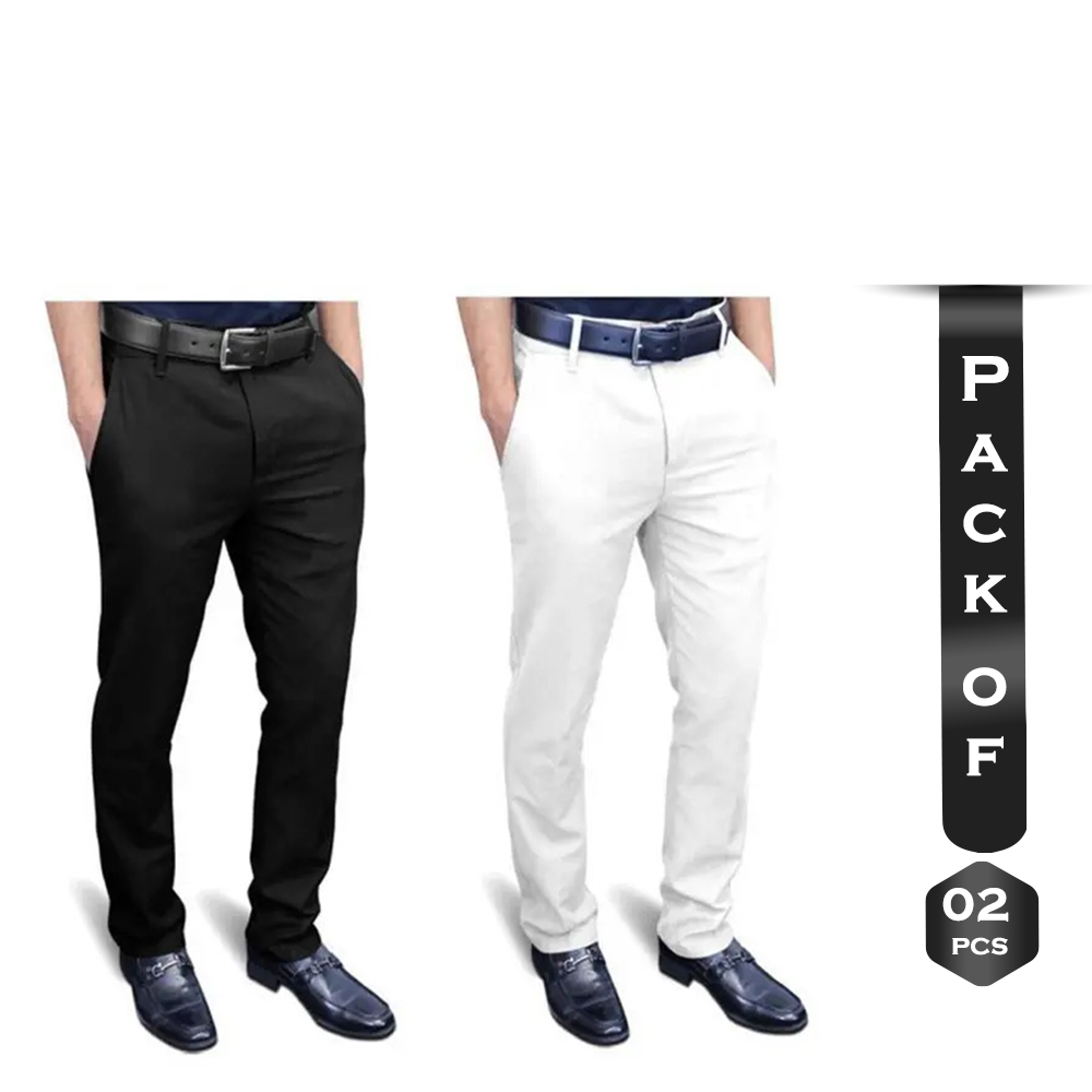 Combo of 2Pcs Cotton Semi Stretched Chinos Gabardine Pant For Men - Multicolor - PGS021