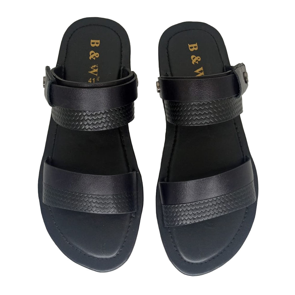 B&W Leather Sandal For Men - Black - BW10555