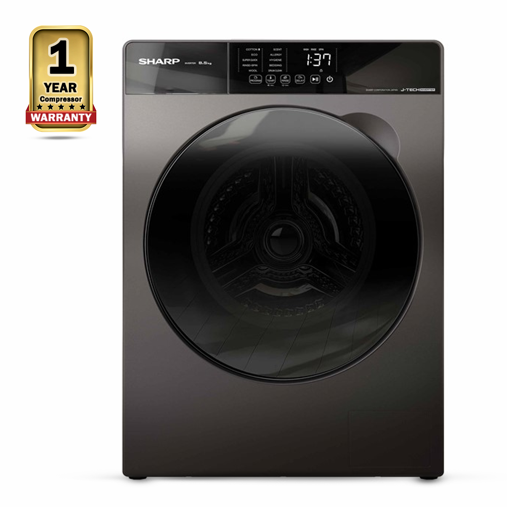 Sharp ES-FW85SG Full Auto Front Loading Inverter Washing Machine - 8.5 Kg - Dark Grey