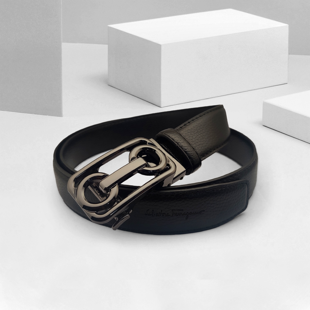 Leather And Metal Belt for Men - Black