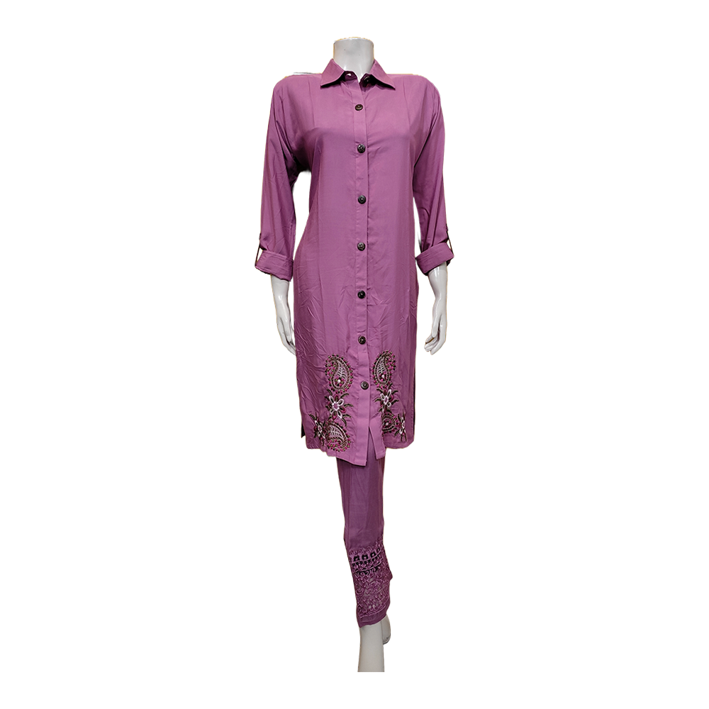 China Lilen Stitched Long Shirt for Women - Purple - ls-02