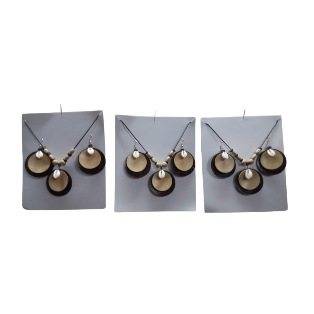 Coconut Shell Earring Set For Women - Brown - OR0010 