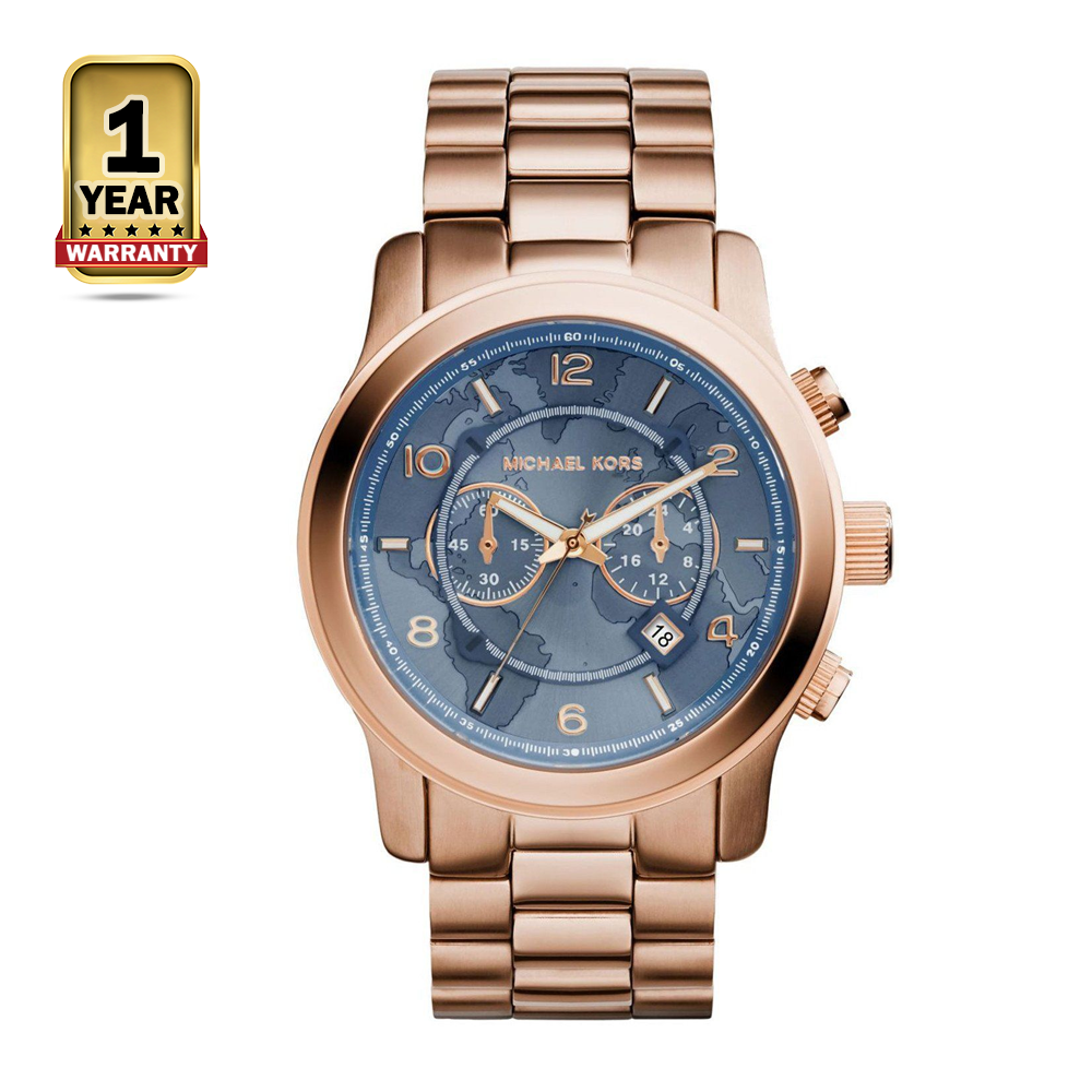 Michael Kors MK8353 Hunger Stop Stainless Steel Quartz Wristwatch For Men - Blue and Rose Gold