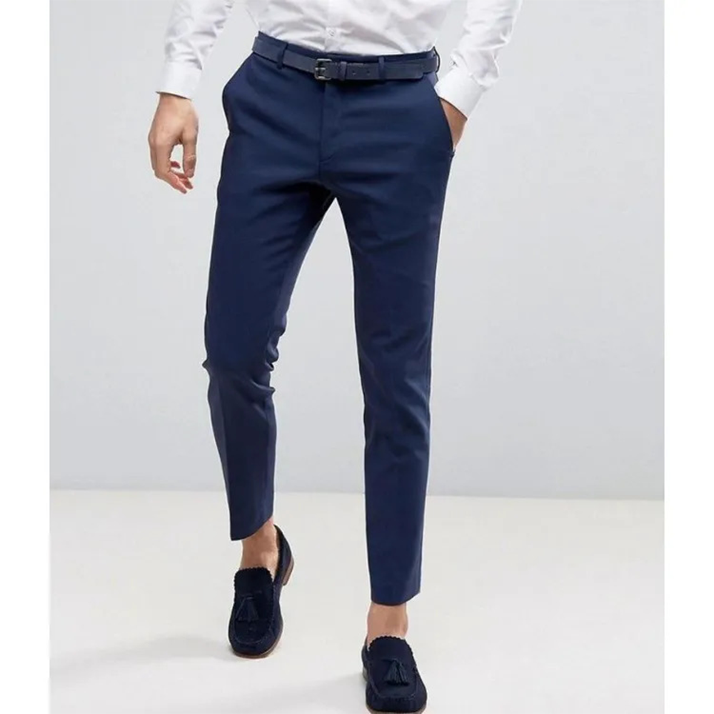 Cotton Semi Stretched Chinos Gabardine Pant For Men - Blue - PGS003