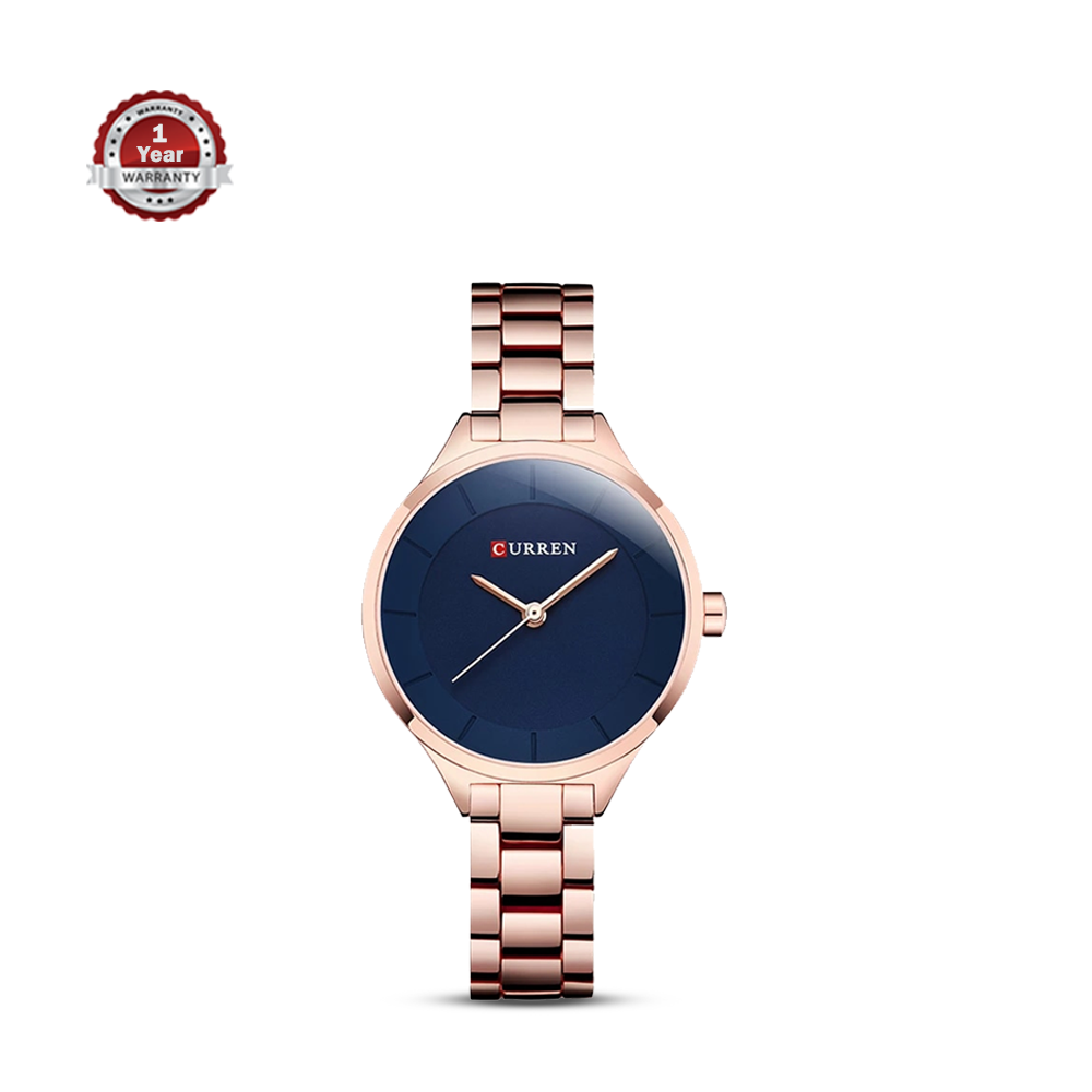 CURREN 9015 Stainless Steel Analog Watch For Women - Royal Blue and Rose Gold