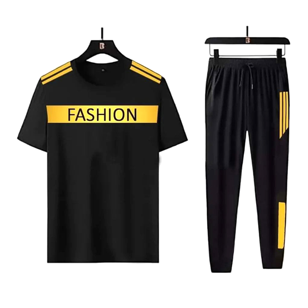 PP Jersey Full Sleeve T-Shirt With Trouser Full Track Suit - Black - TF-67