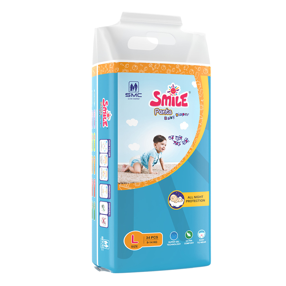 Smile Pants Baby Diaper - Large - 09-14kg - 34 Pcs