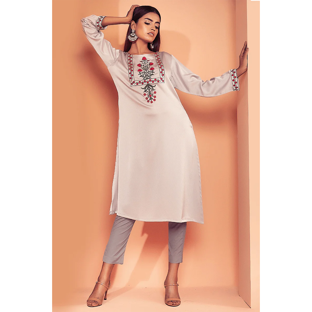 Crepe Silk Kurti For Women - Light Ash - M-17