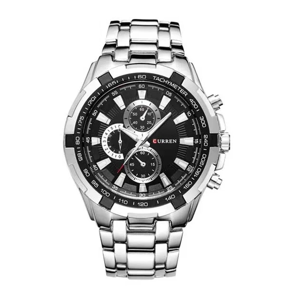 CURREN 8023 Stainless Steel Analog Watch for Men - Silver and Black