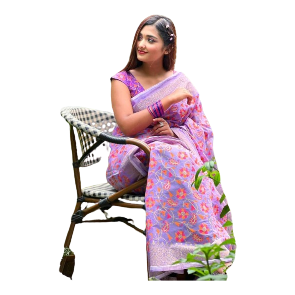 Half Silk Saree For Women - Medium Purple - 4317