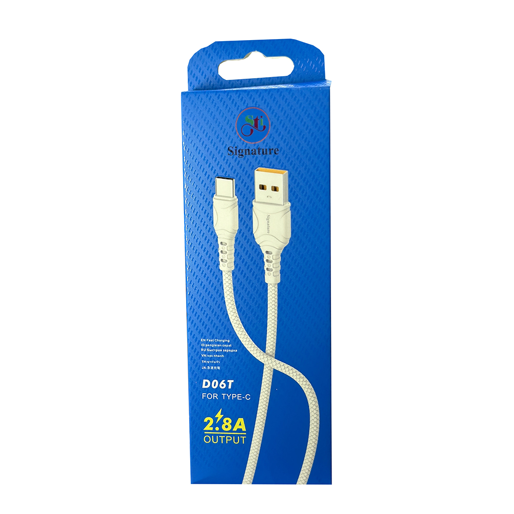 Signature D06T 2.8A USB-A To Type-C Fast Charging Data Cable - 1M - White