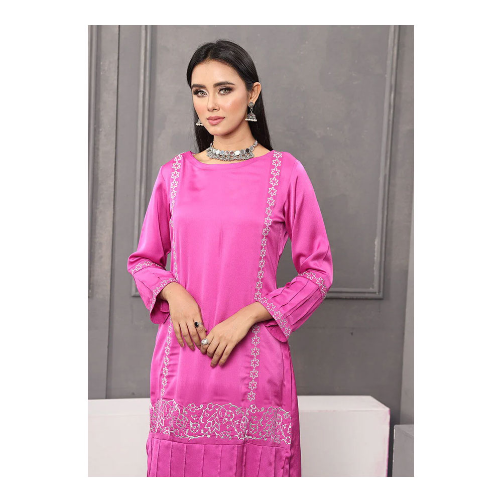 Buy Showstopper Crepe Silk Kurti for Women - M12 - Magenta and Get Freyias Damage Repair Shampoo with Coconut Milk - 220ml Free