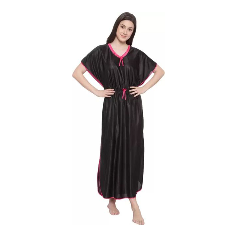 Satin Kaftan Nighty - Black - ND-49