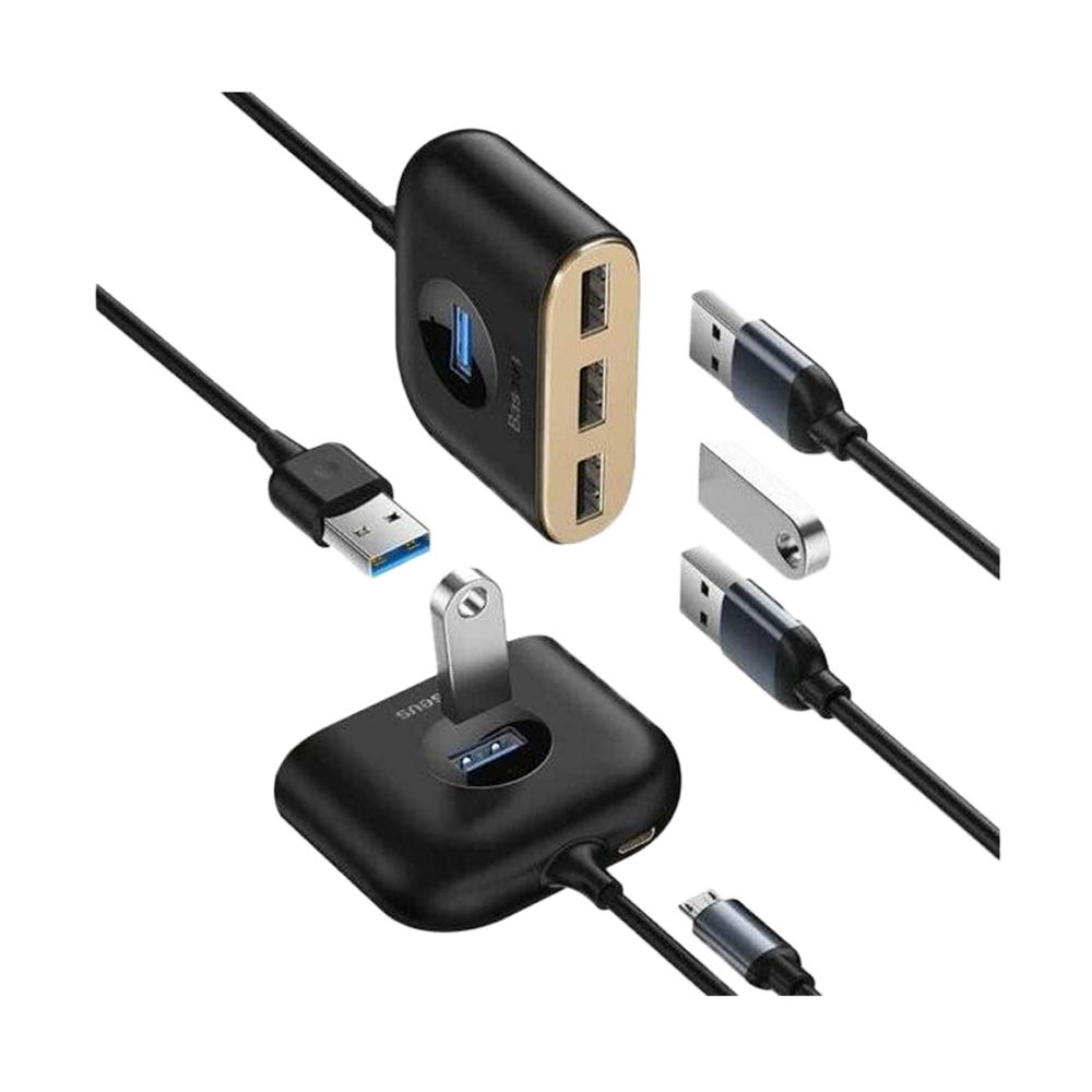 Baseus Square Round Four In One USB HUB Adapter  - Black