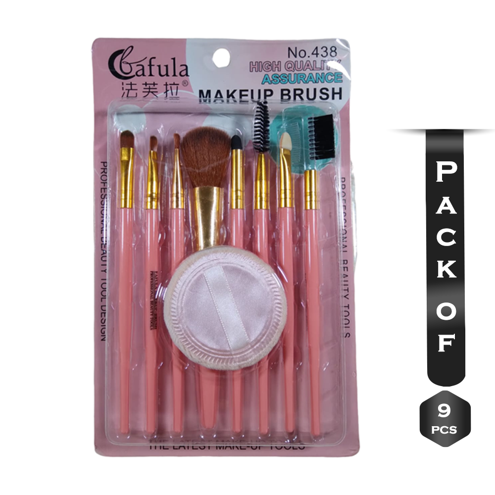 Pack of 9 Pcs Makeup Brush With Powder Puff for Women - Multicolor