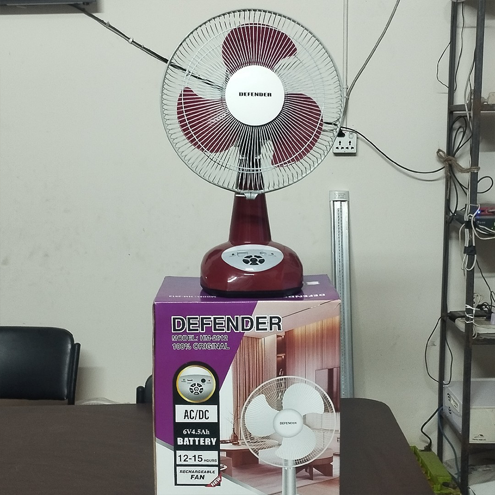 Defender Rechargeable Desk Fan - White and Maroon - 2912