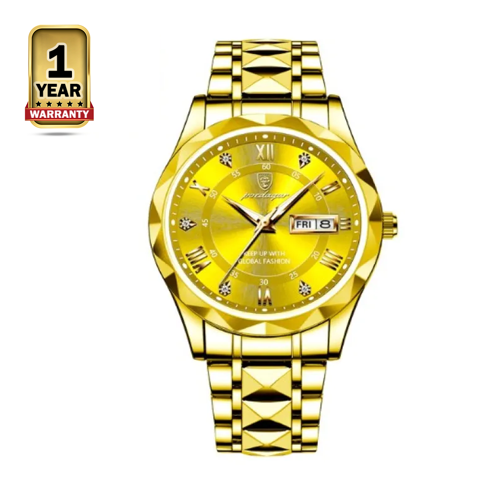 POEDAGAR 615 Quartz Stainless Steel Watch For Men - Yellow and Golden 