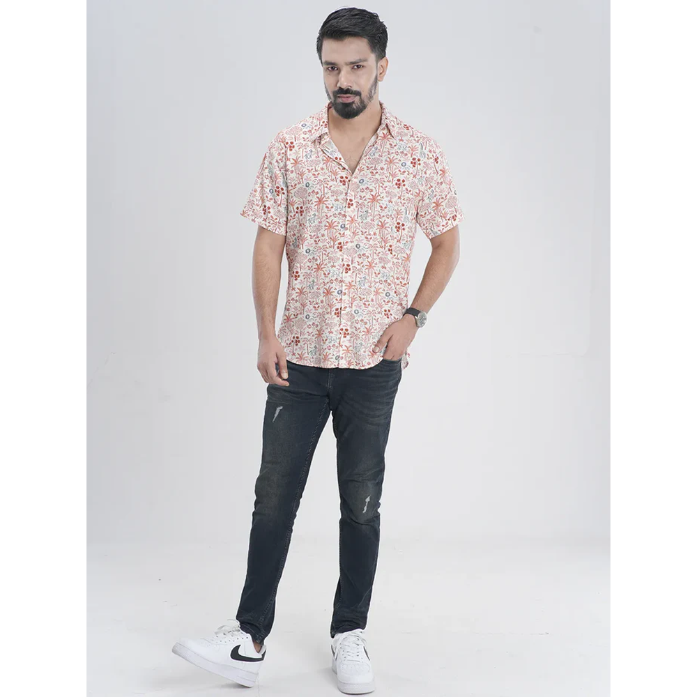 Cotton Half Sleeve Casual Shirt For Men - Orange - TMS-SS-33