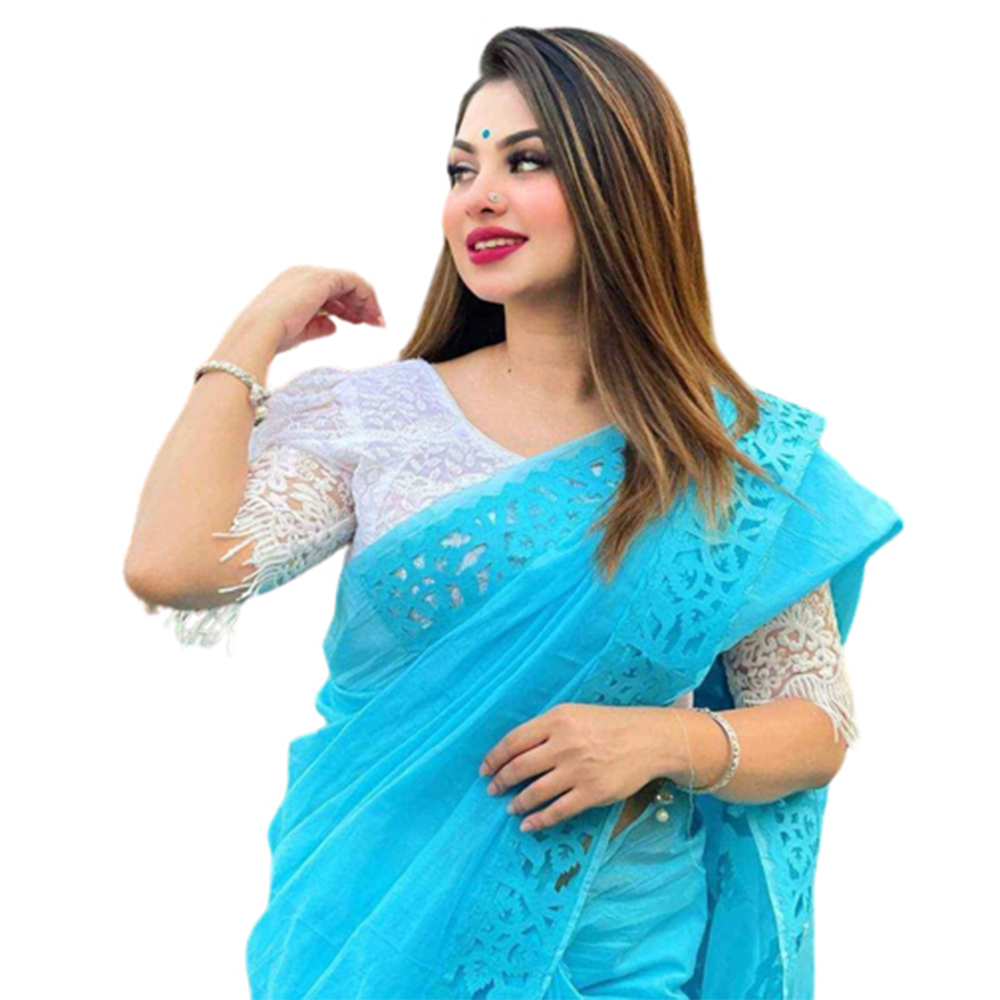 Half Silk Cutwork Saree for Women - Light Paste - SP-116