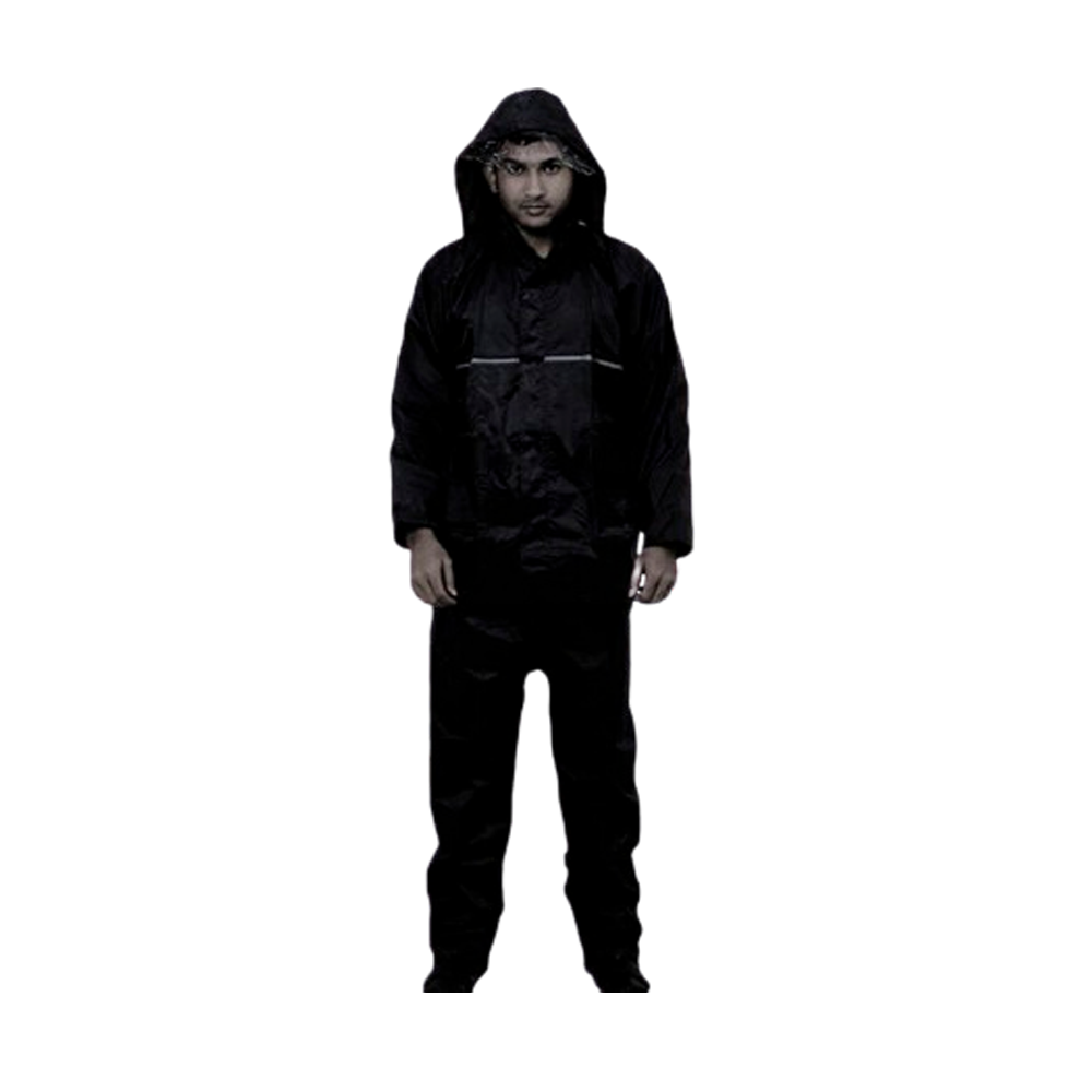 Nylon Rain Coats Waterproof Jacket and Pant with Bag for Men - Black