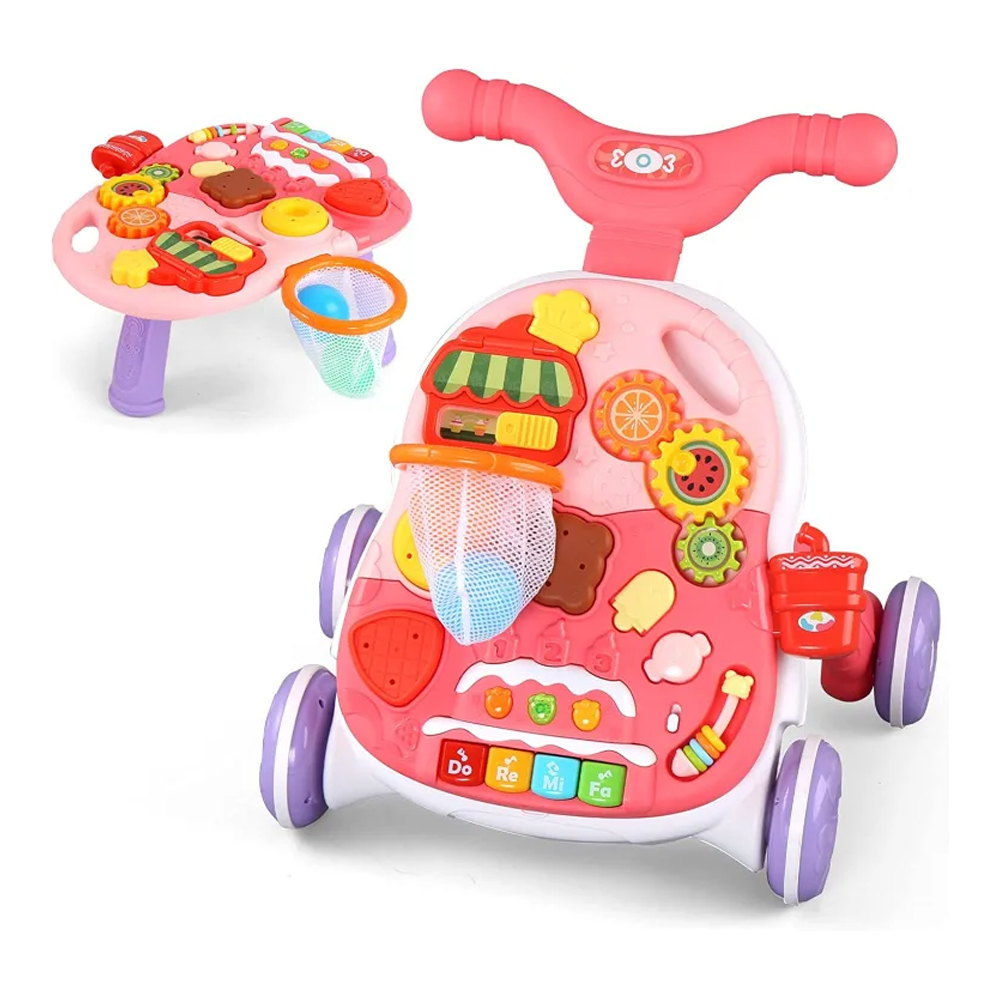 Two In One Cake Design Activity Table and Push Walker For Baby - Multicolor