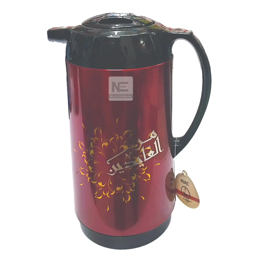 Prestige Metallic Body Vacuum Push Flask - 1 Liter - Maroon