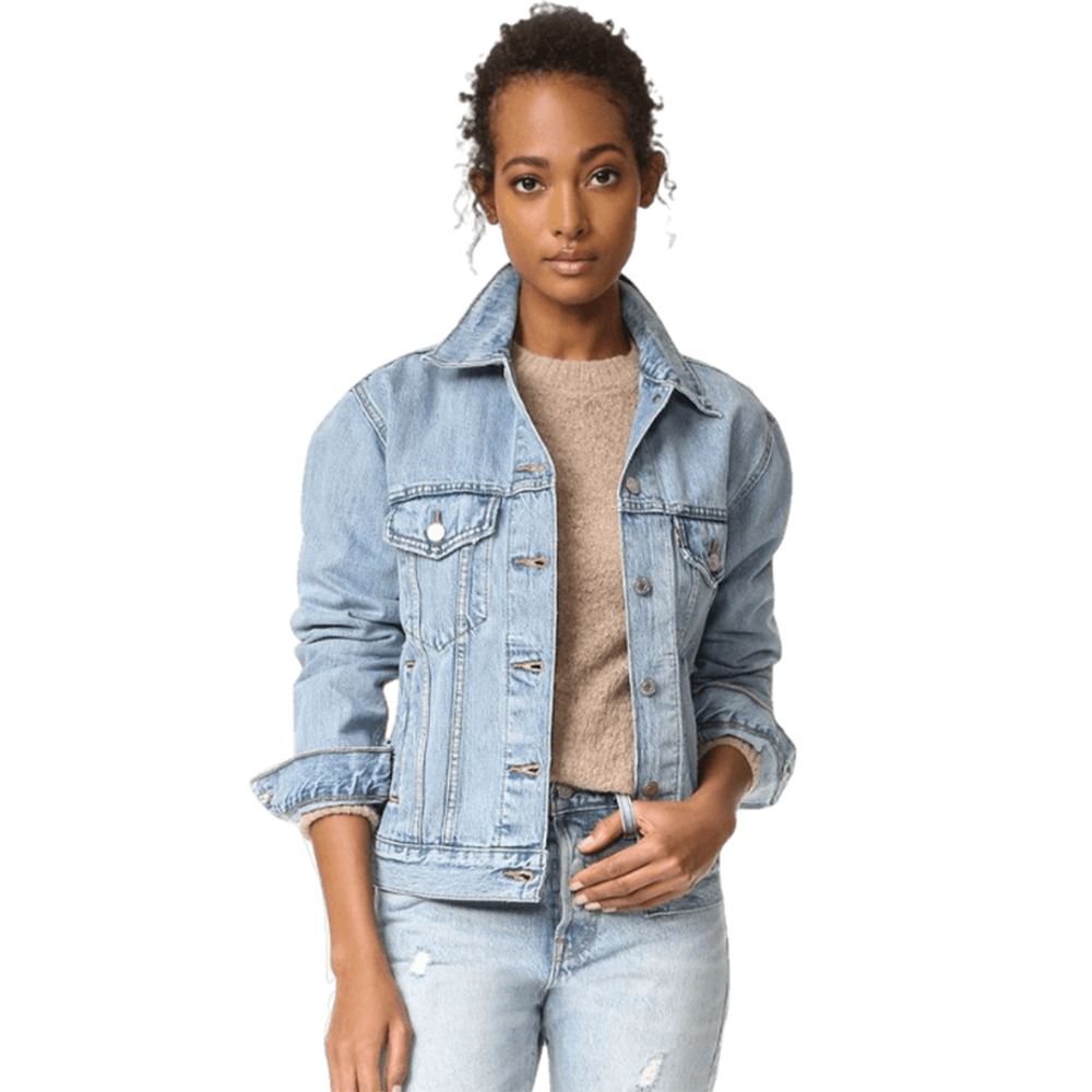 Denim Full Sleeve Winter Jacket For Women - Sky Blue - LJJ-12