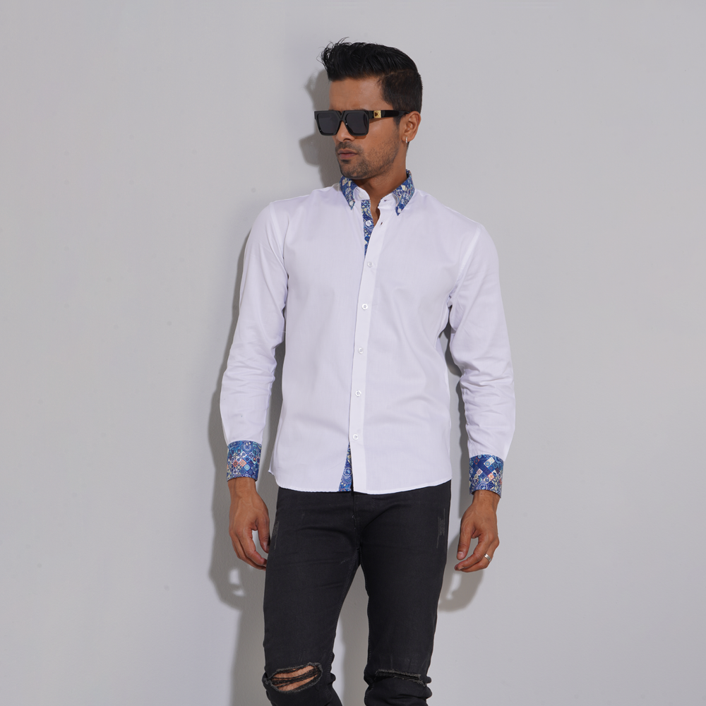 Cotton Full Sleeve Semi Formal Shirt for Men - White - 14