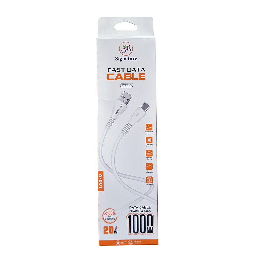 Signature A-001 20W USB-A To Type-C High Charging Data Cable - 1M - White