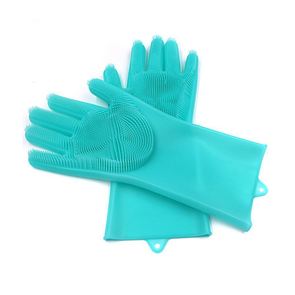 Silicone Dish Washing Kitchen Hand Gloves - Blue