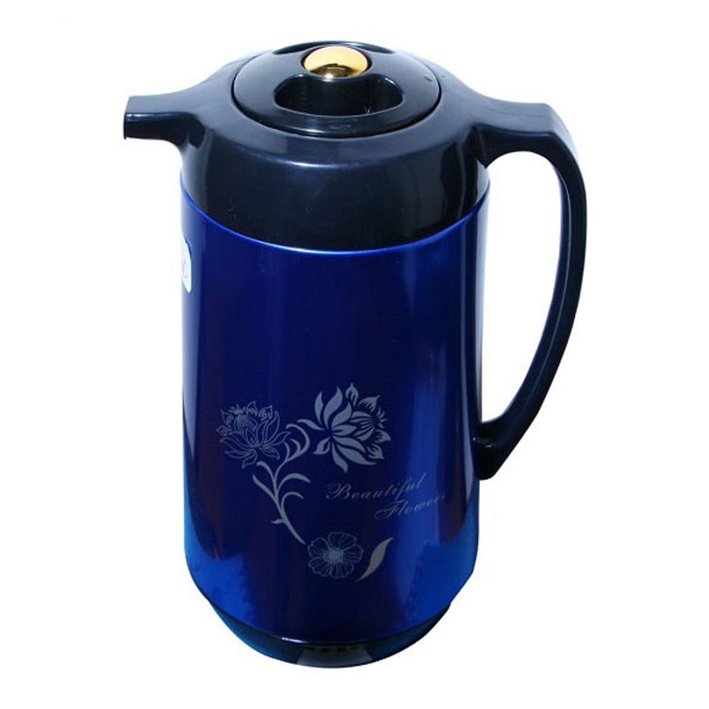 Metallic Body Vacuum Push Flask - 1 Liter - Blue 