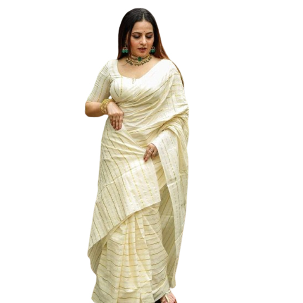 Cotton Aarong Sarees For Women - Off White - SP-H27