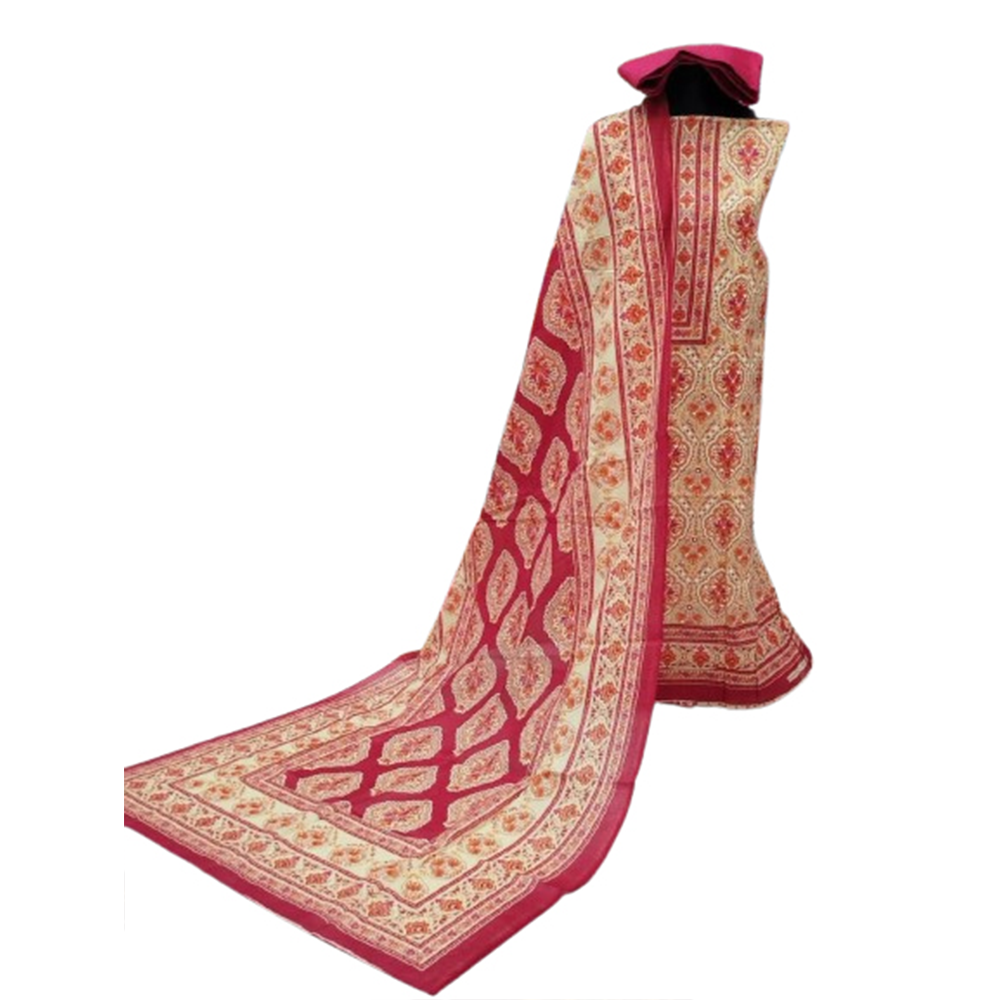 Unstitched Cotton Printed  Salwar Kameez For Women - Multicolor - 3A-C4