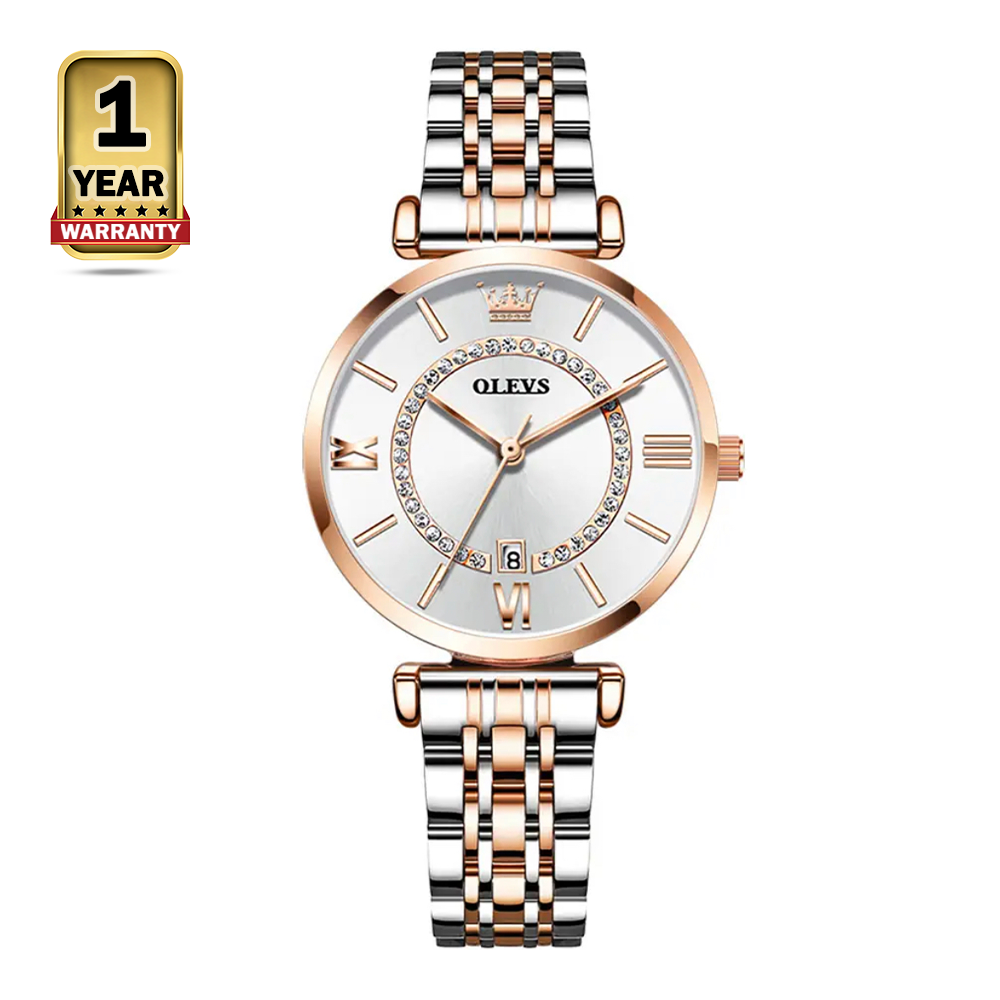 OLEVS 6892 Quartz Stainless Steel Strap Watch For Women - Silver and Rose Gold