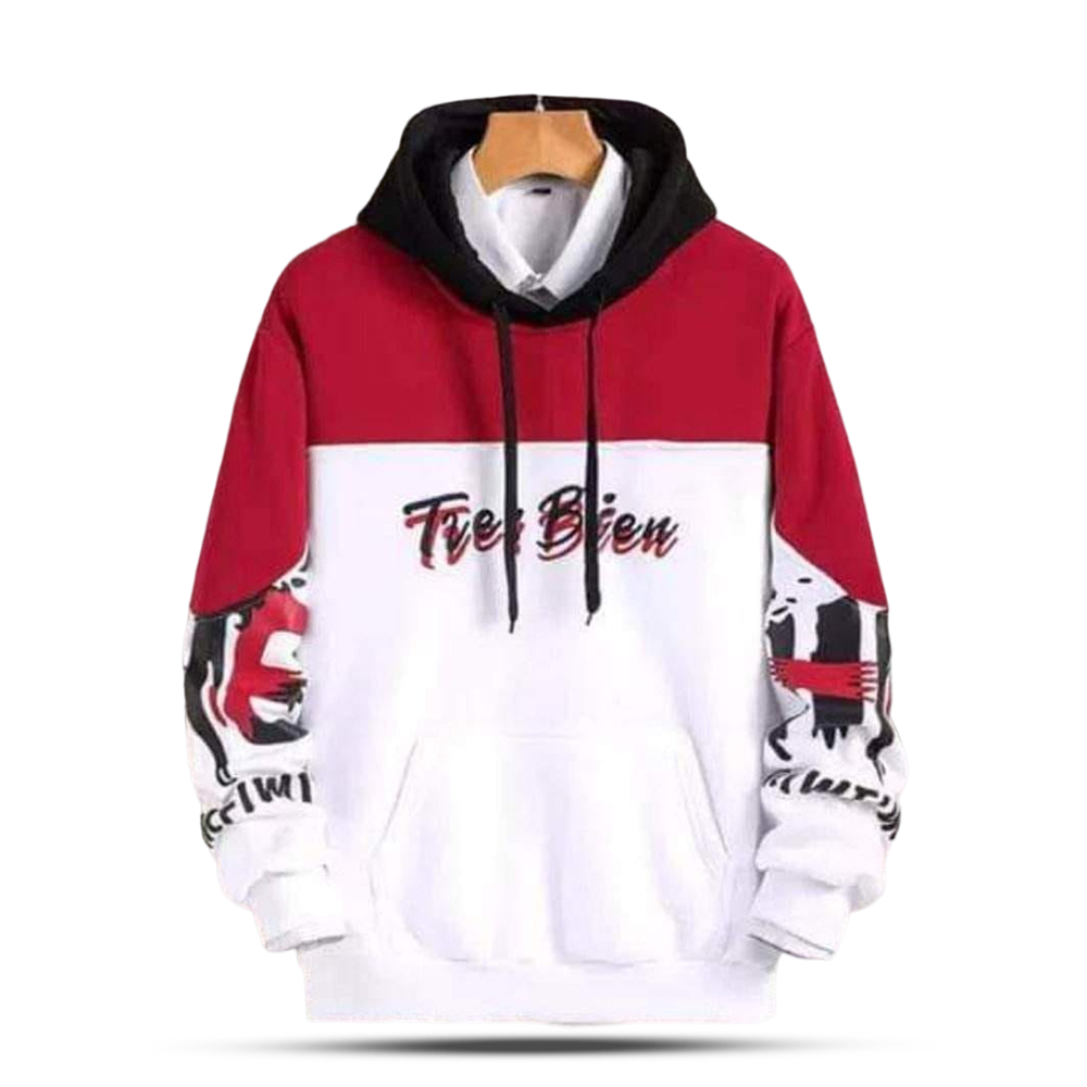 Cotton Fleece Hoodie Jacket for Man - White And Red - H-42