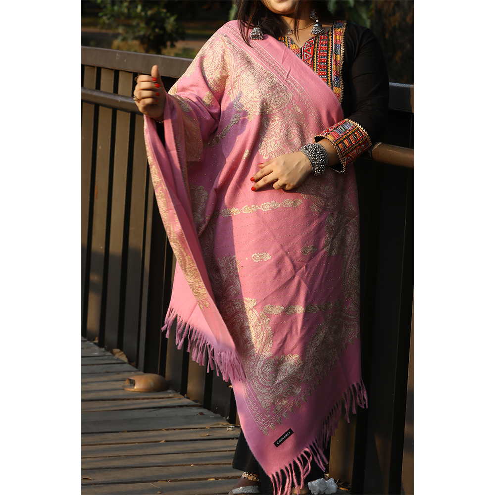 China Cotton Shawl with ARI Stone Cashmere - Pink - CASK-18