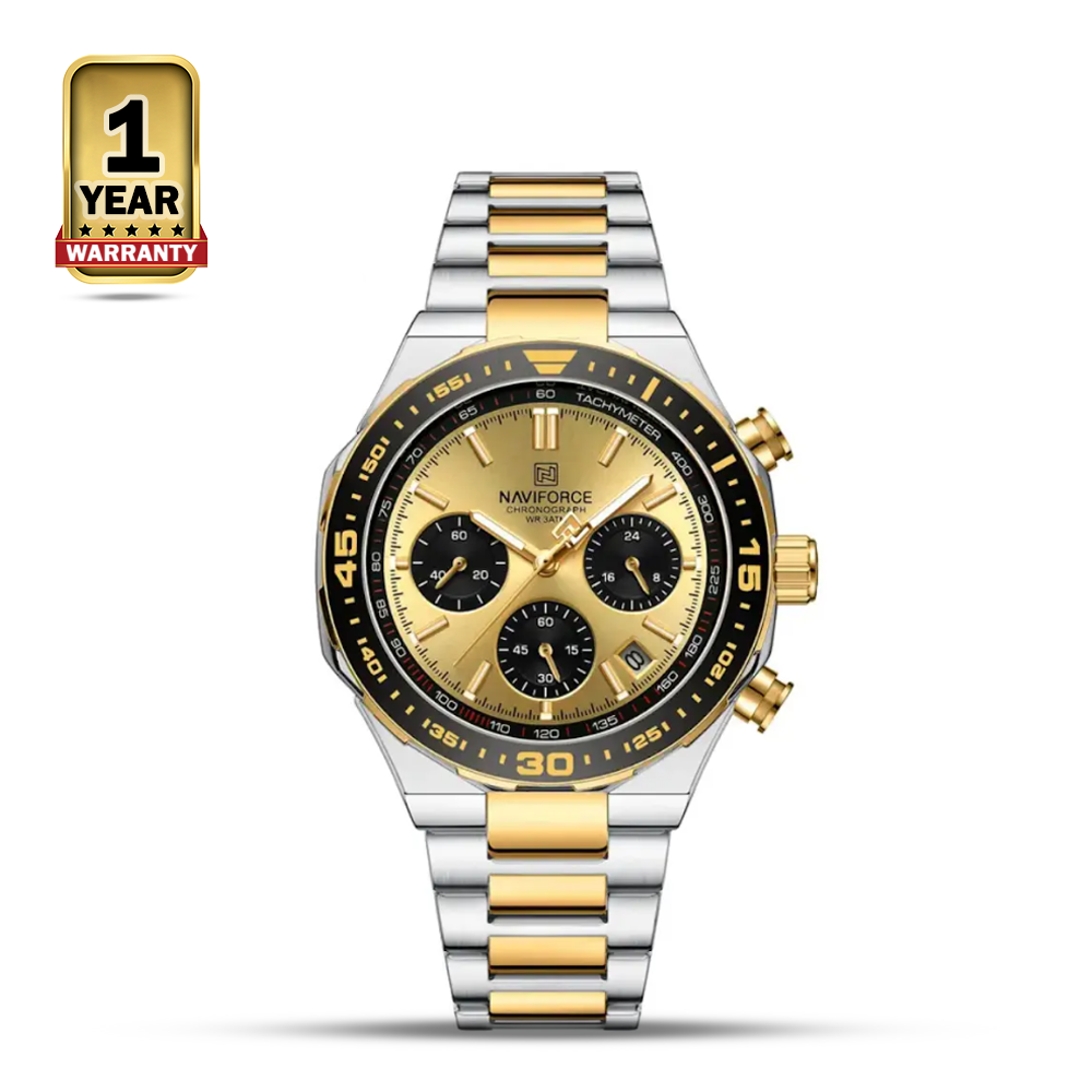 NAVIFORCE 8049 Stainless Steel Luxury Watch For Men - Silver Golden