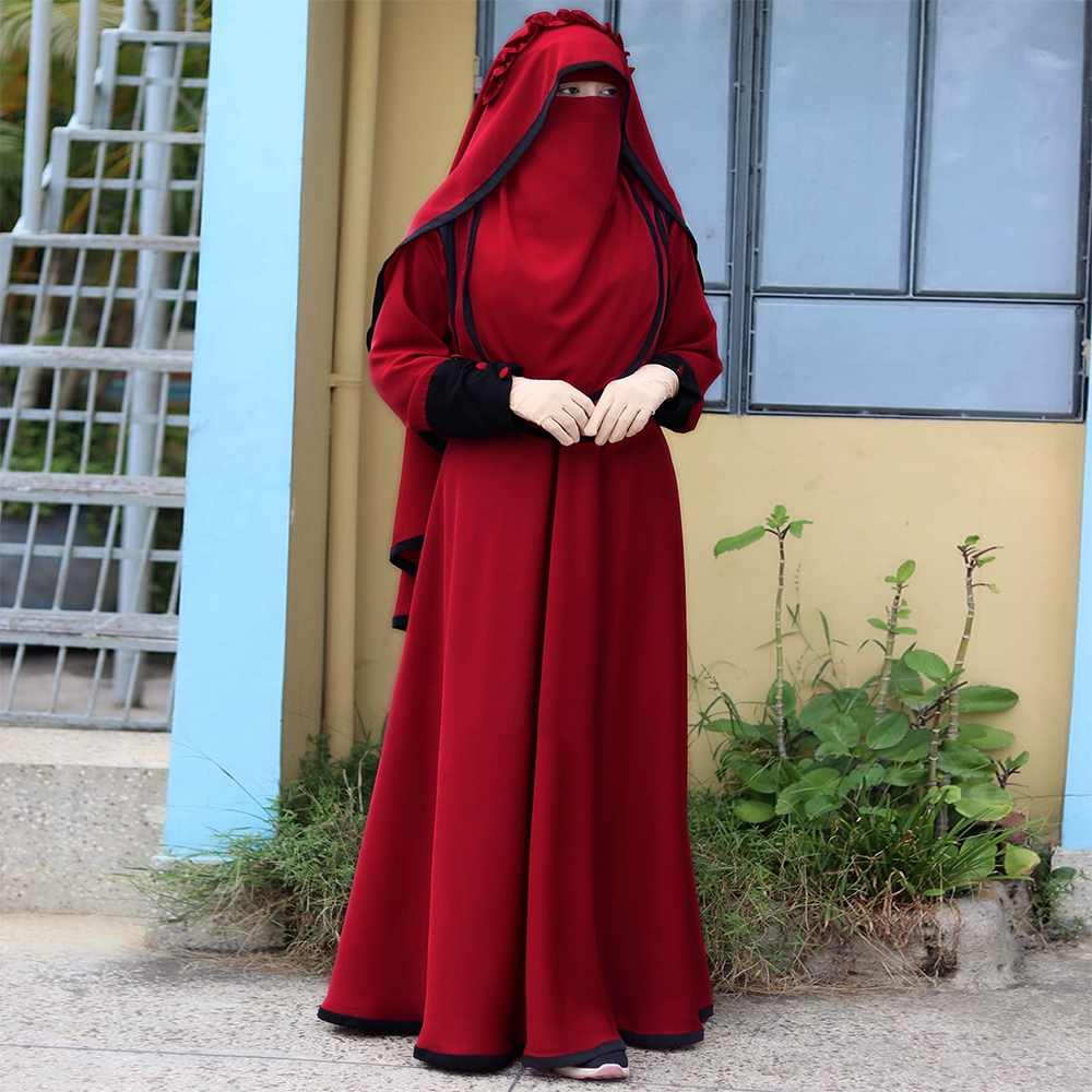 Dubai Cherry Mohuya 3 Sweets Hijab and Burqa Set for Women - Maroon - B_493