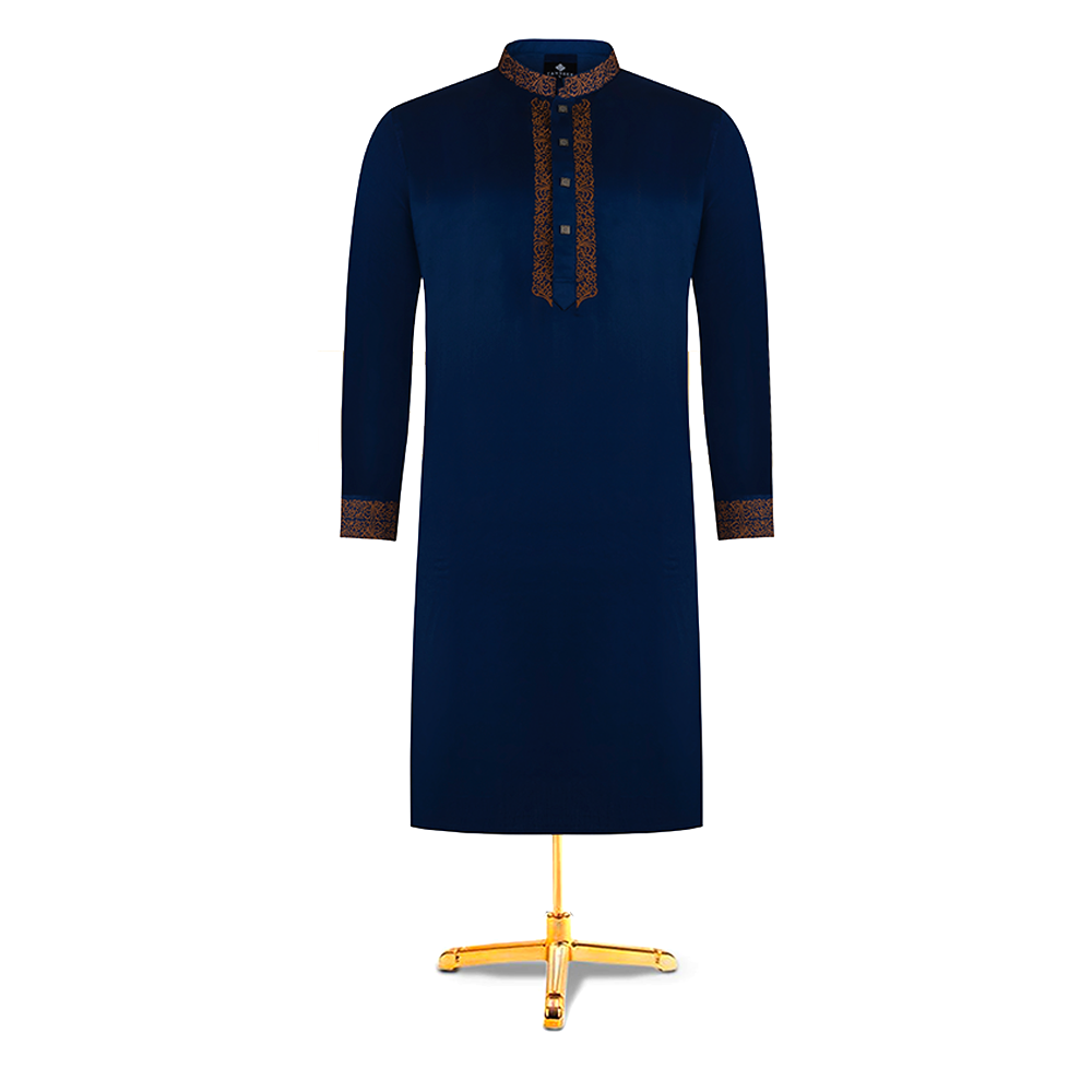 Cotton Embroidery Panjabi For Men - Navy Blue - EM00602