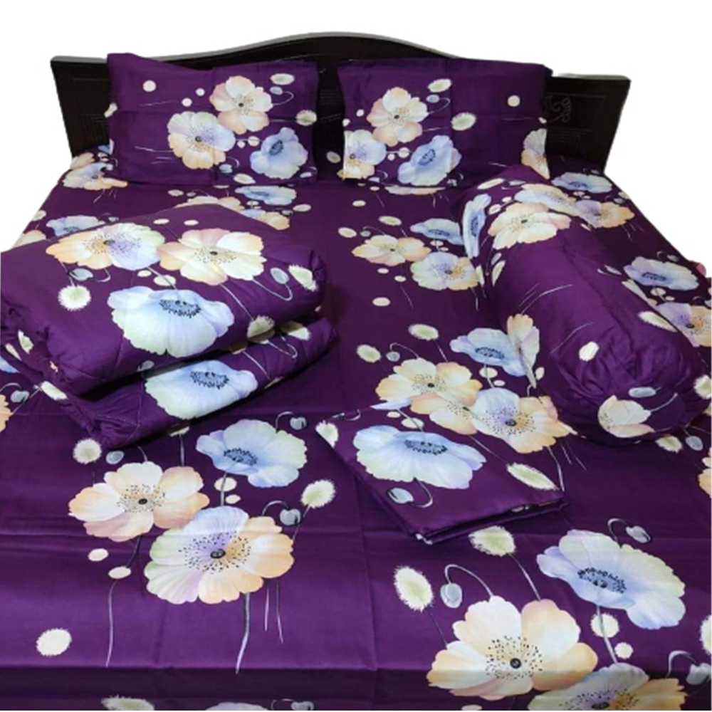 Twill Cotton King Size Five In One Comforter Set - Purple - CFS-85