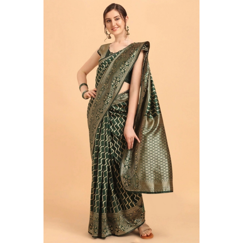 Silk Printed Gorgeous Saree With Blouse Piece For Women - Green - MN-757