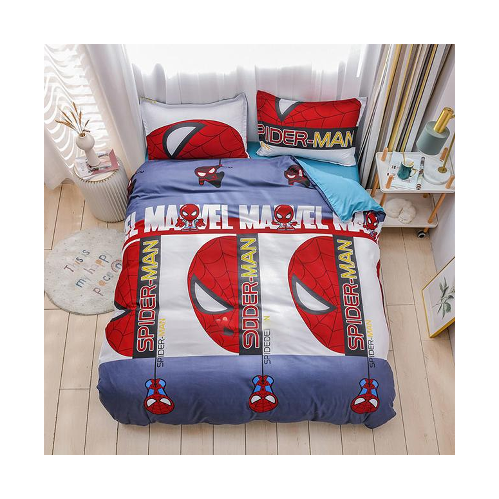 Polyester King Size Spiderman Bed Sheet Cover - 4 Pcs Set - Multi Color