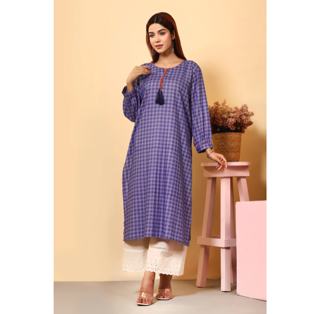 Cotton Kurti for Women - Blue - 0523 000172