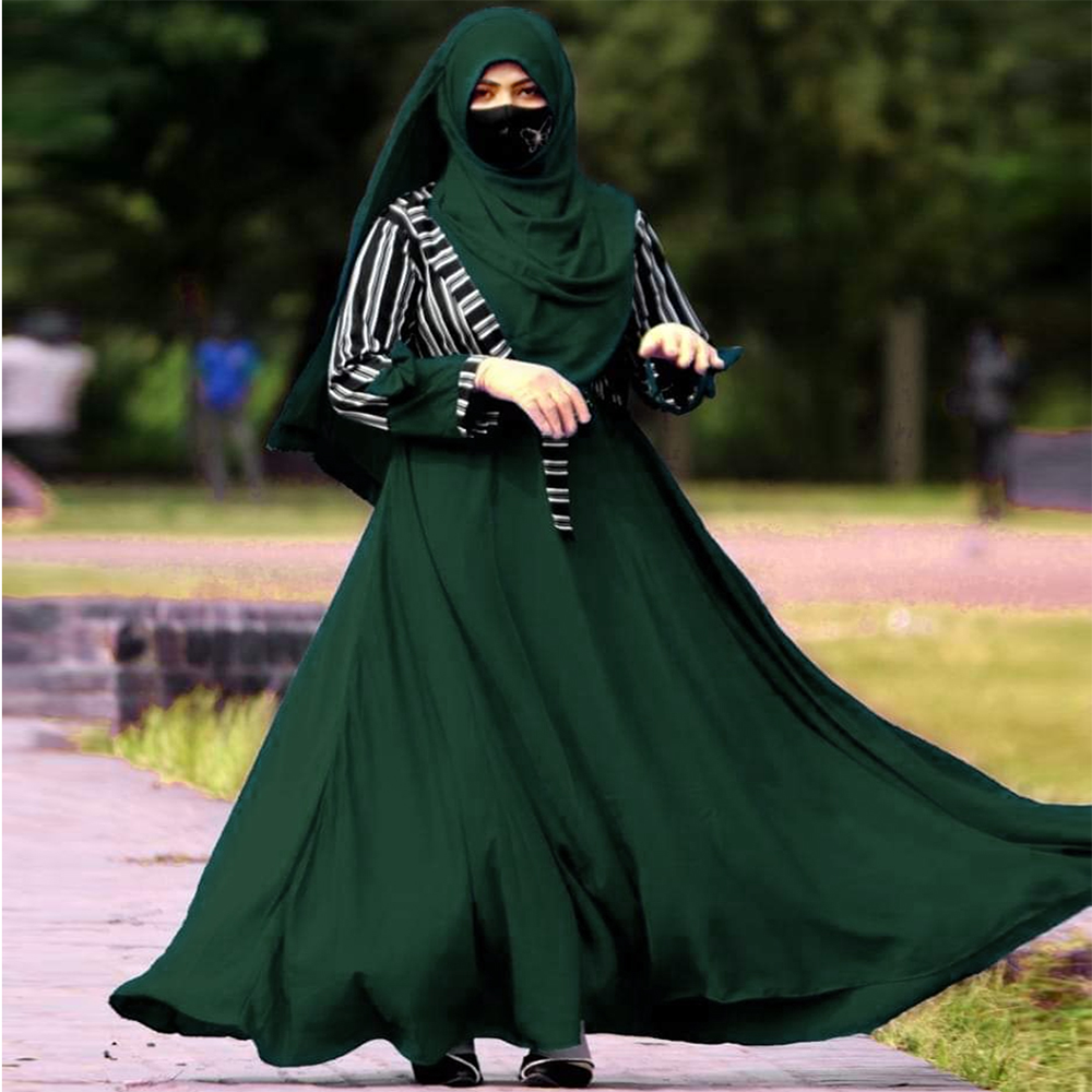 Dubai Cherry Irani Party Abaya Burkha Set For Women - Bottle Green