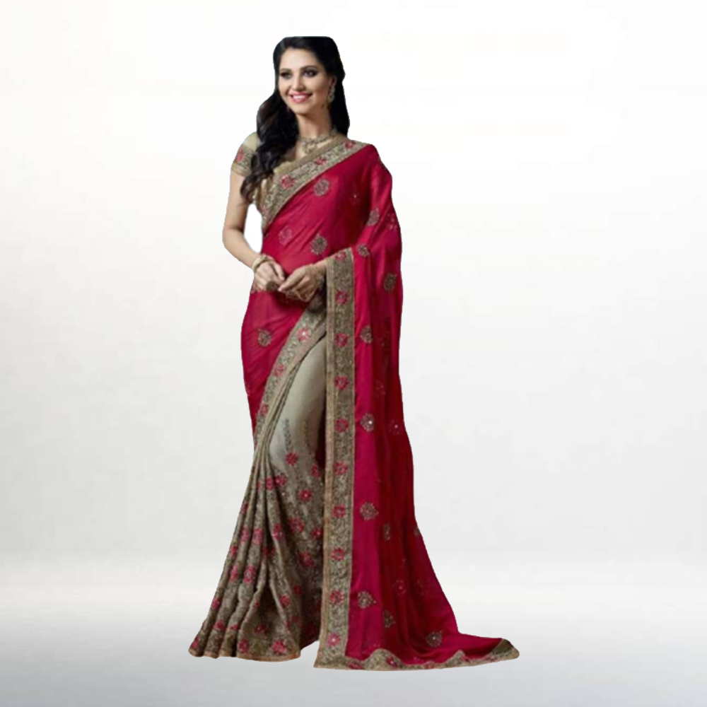 Soft Georgette Embroidery Saree With Blouse Piece For Women - Multicolor - SJ-23