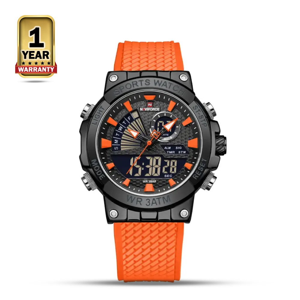 NAVIFORCE 9219 Sports Military Digital Analog Watch For Men - Orange Black